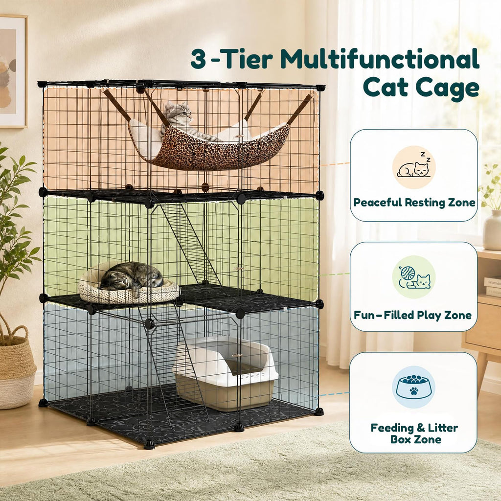 3-Tier Cat Cages Indoor V93706