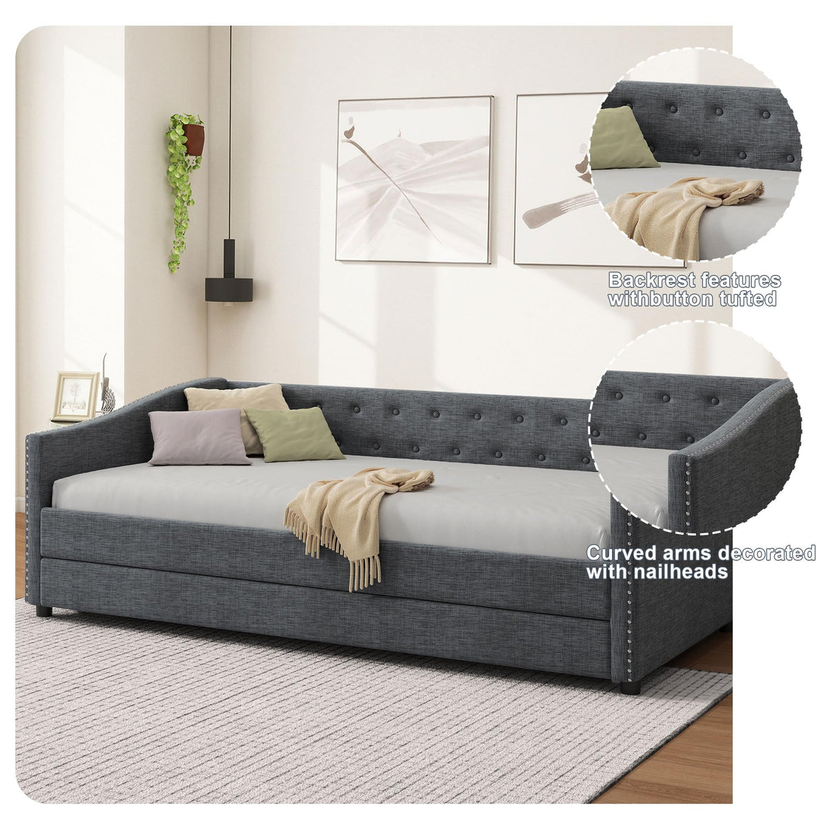 Twin Size Upholstered Daybed with Trundle N248640