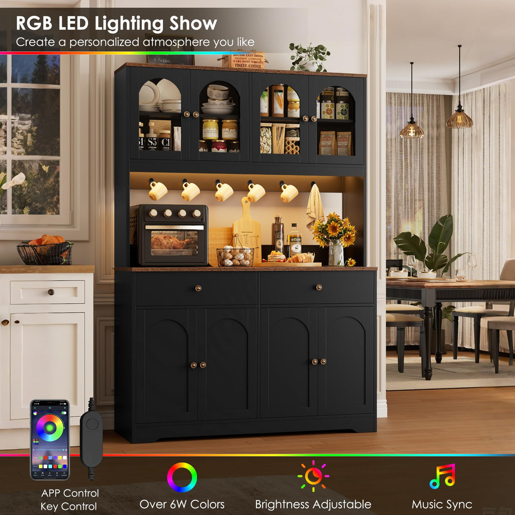 71" Black Kitchen Pantry Cabinet with Power Outlet O483628