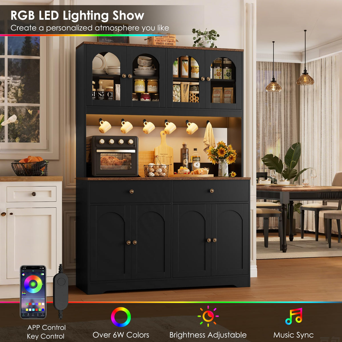 71" Black Kitchen Pantry Cabinet with Power Outlet O483628