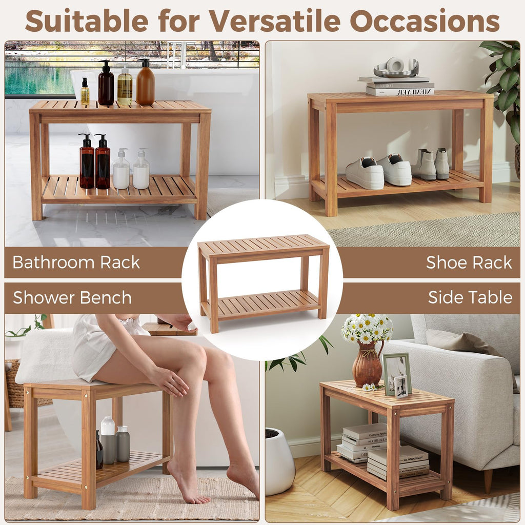 Teak Shower Bench with Shelf J972820