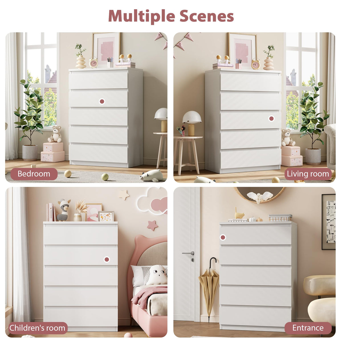 White 5 Drawer Dresser Chest of Drawers K6468