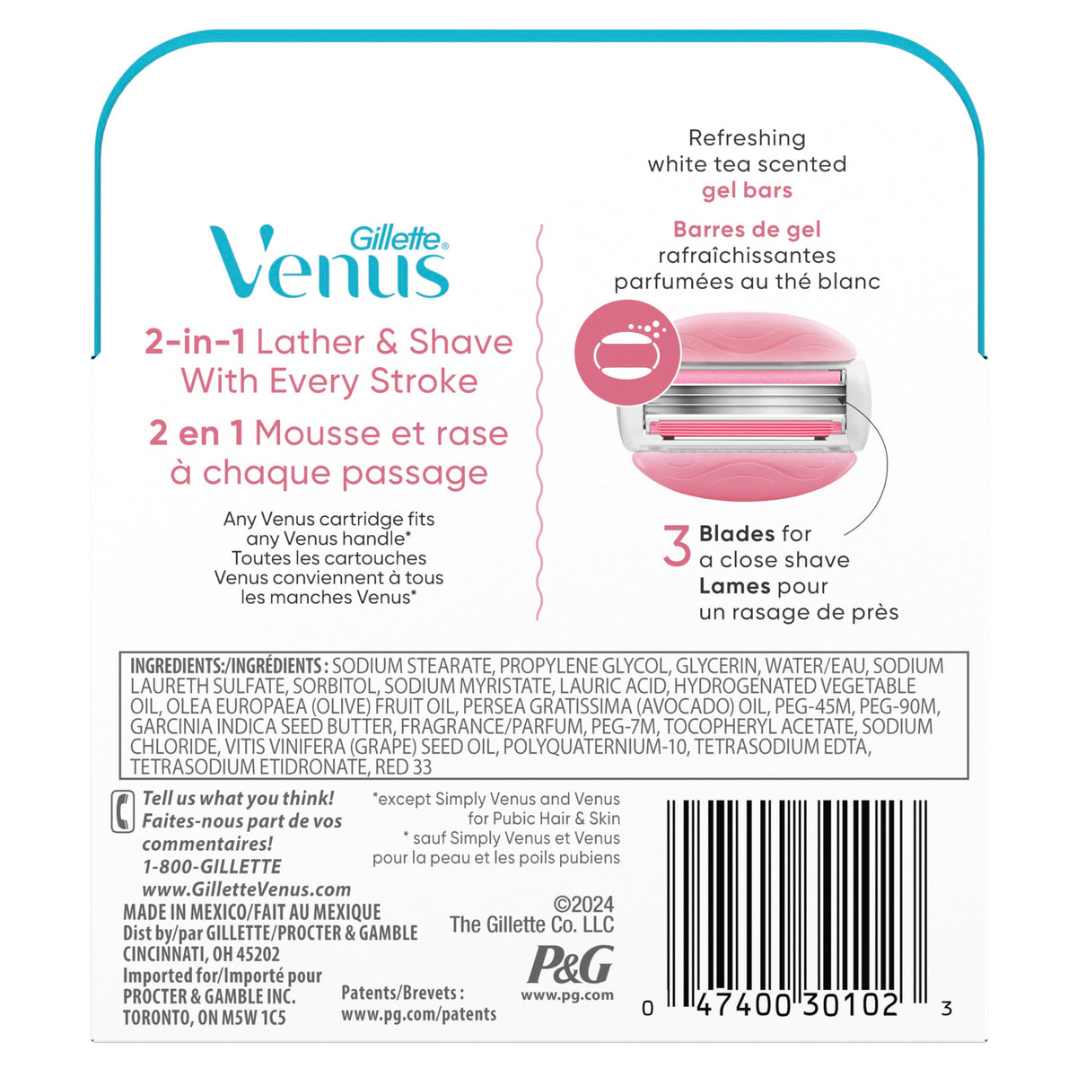 White Tea Razor Refills, 4 Cartridges M59372