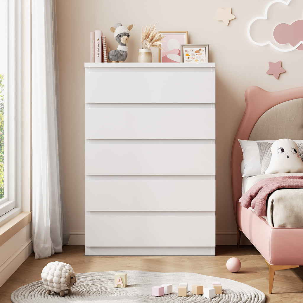 White 5 Drawer Dresser Chest of Drawers K6468