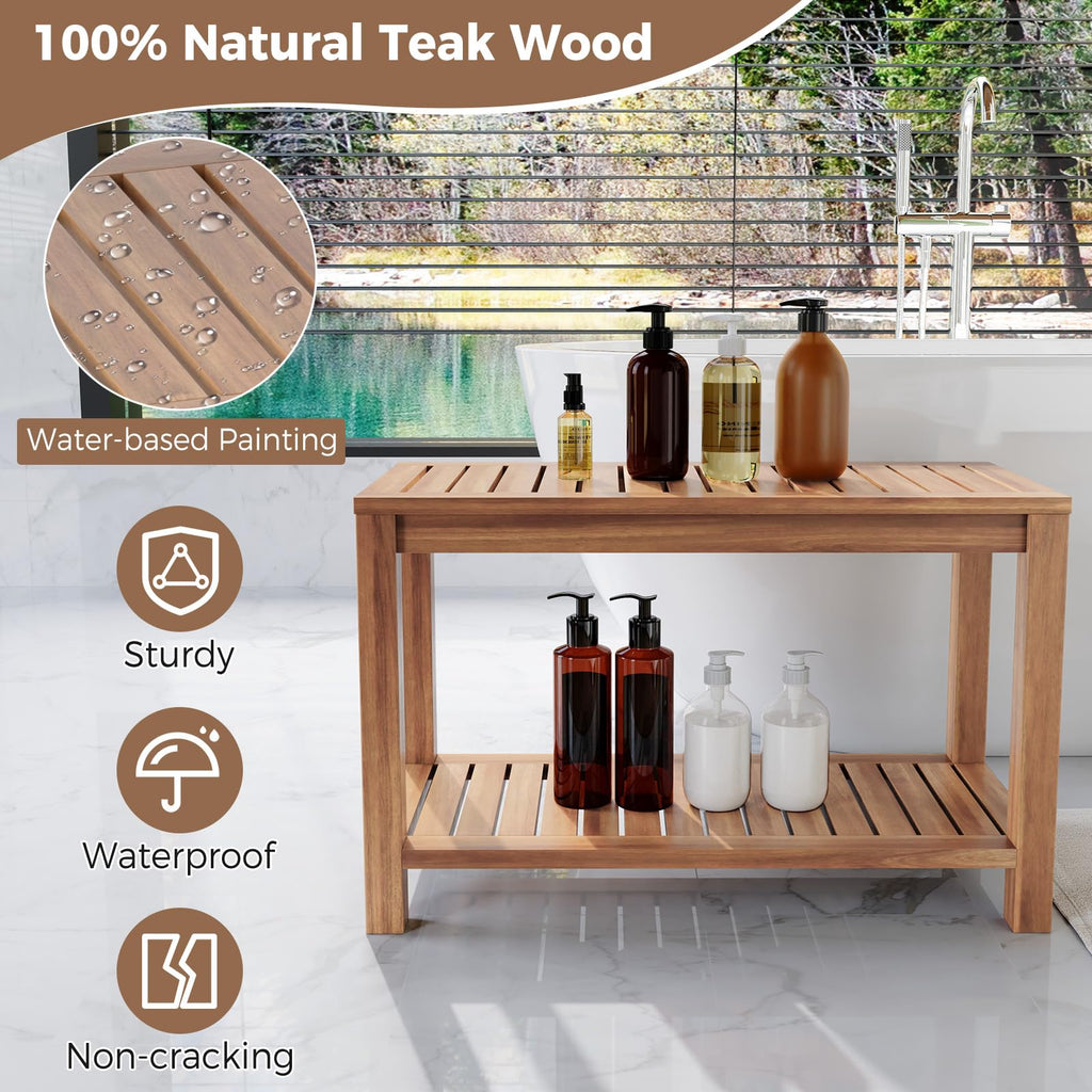 Teak Shower Bench with Shelf J972820