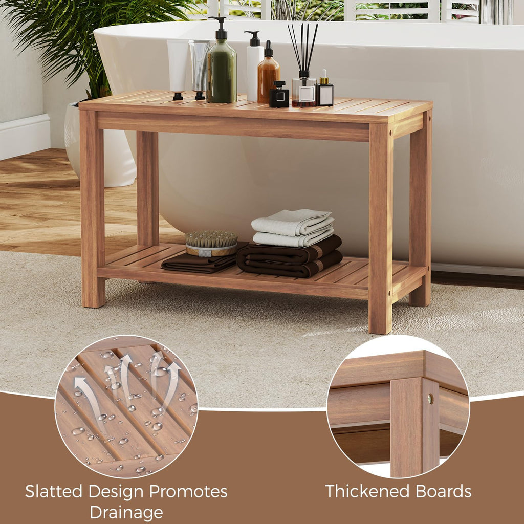 Teak Shower Bench with Shelf J972820