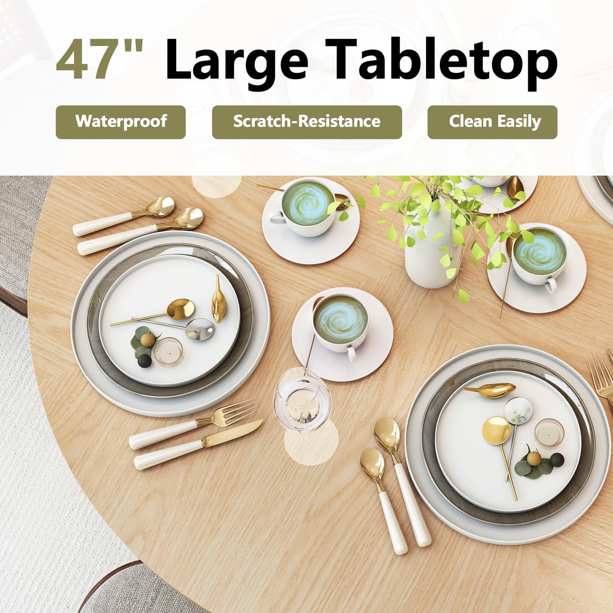 47 inch Round Dining Table for 4 with 2-Layer Storage Shelf P608881