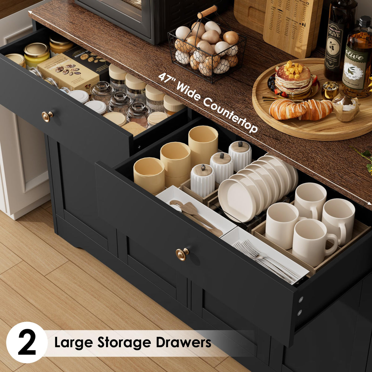 71" Black Kitchen Pantry Cabinet with Power Outlet O483628