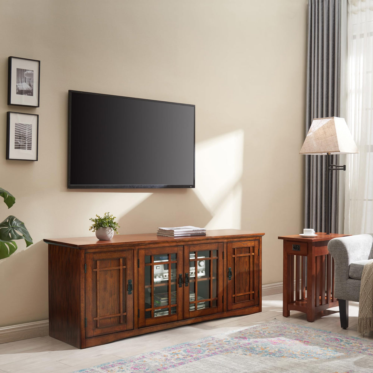Solid Wood Mission Oak Four Door TV Stand B87041