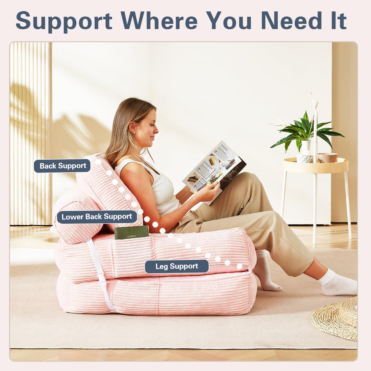 Pink Flannel Folding Sofa Bed T209
