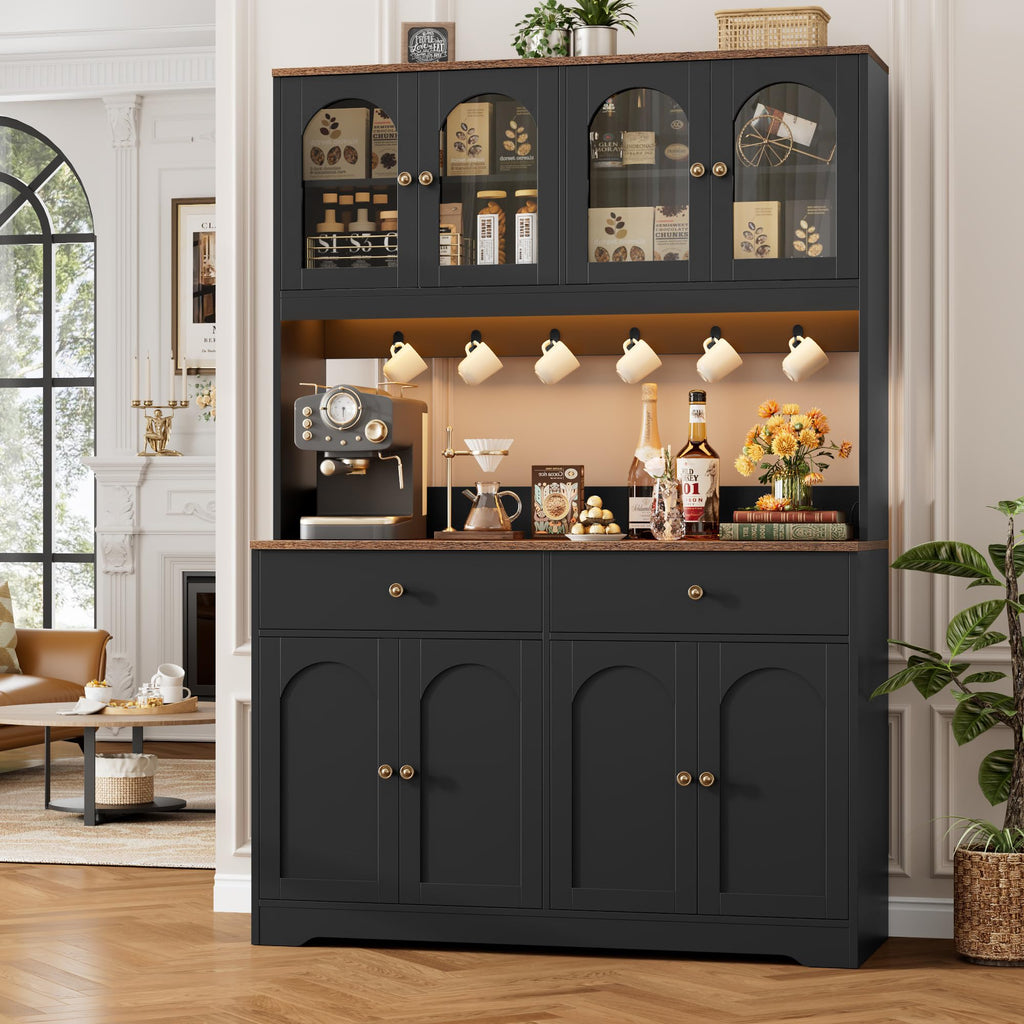 71" Black Kitchen Pantry Cabinet with Power Outlet O483628
