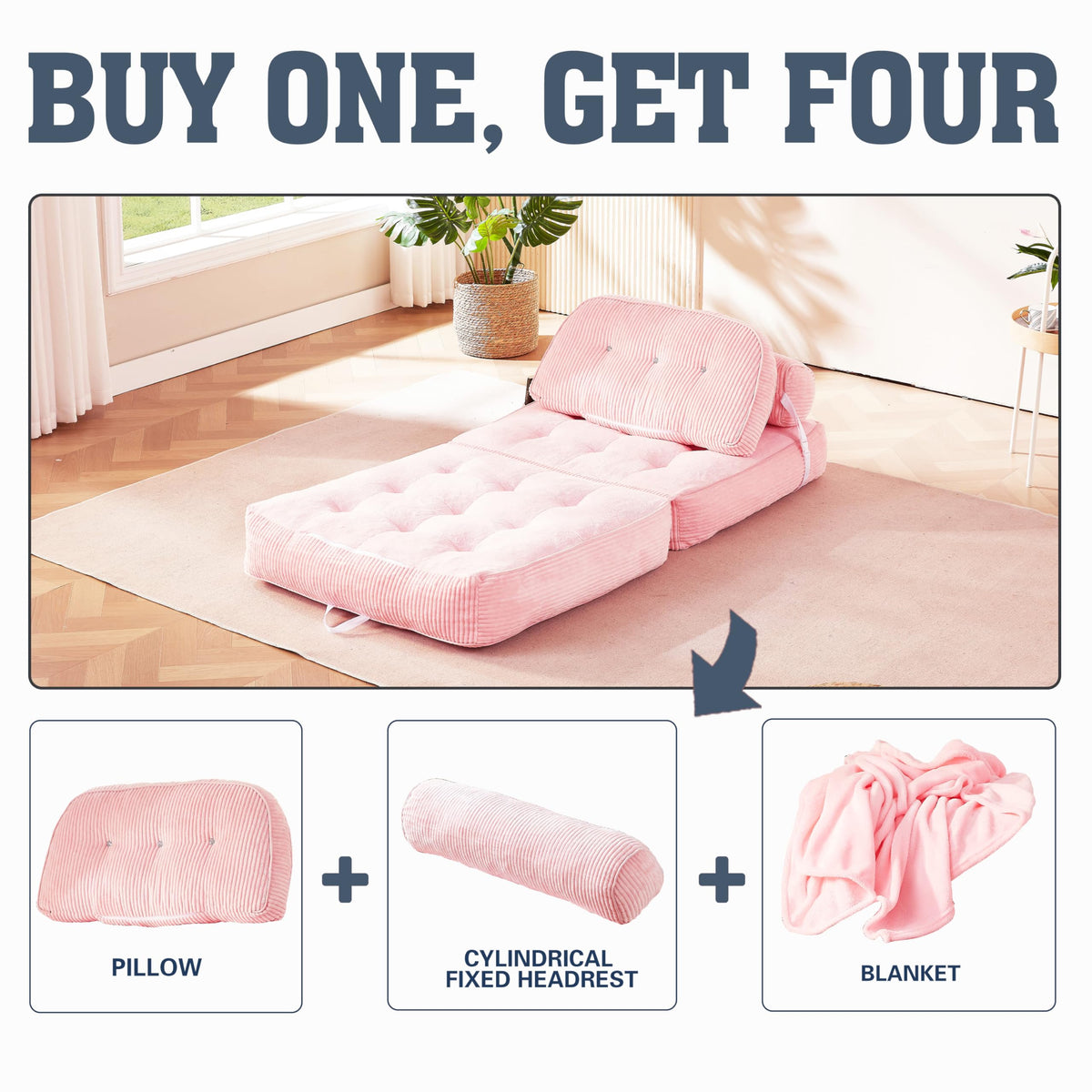 Pink Flannel Folding Sofa Bed T209