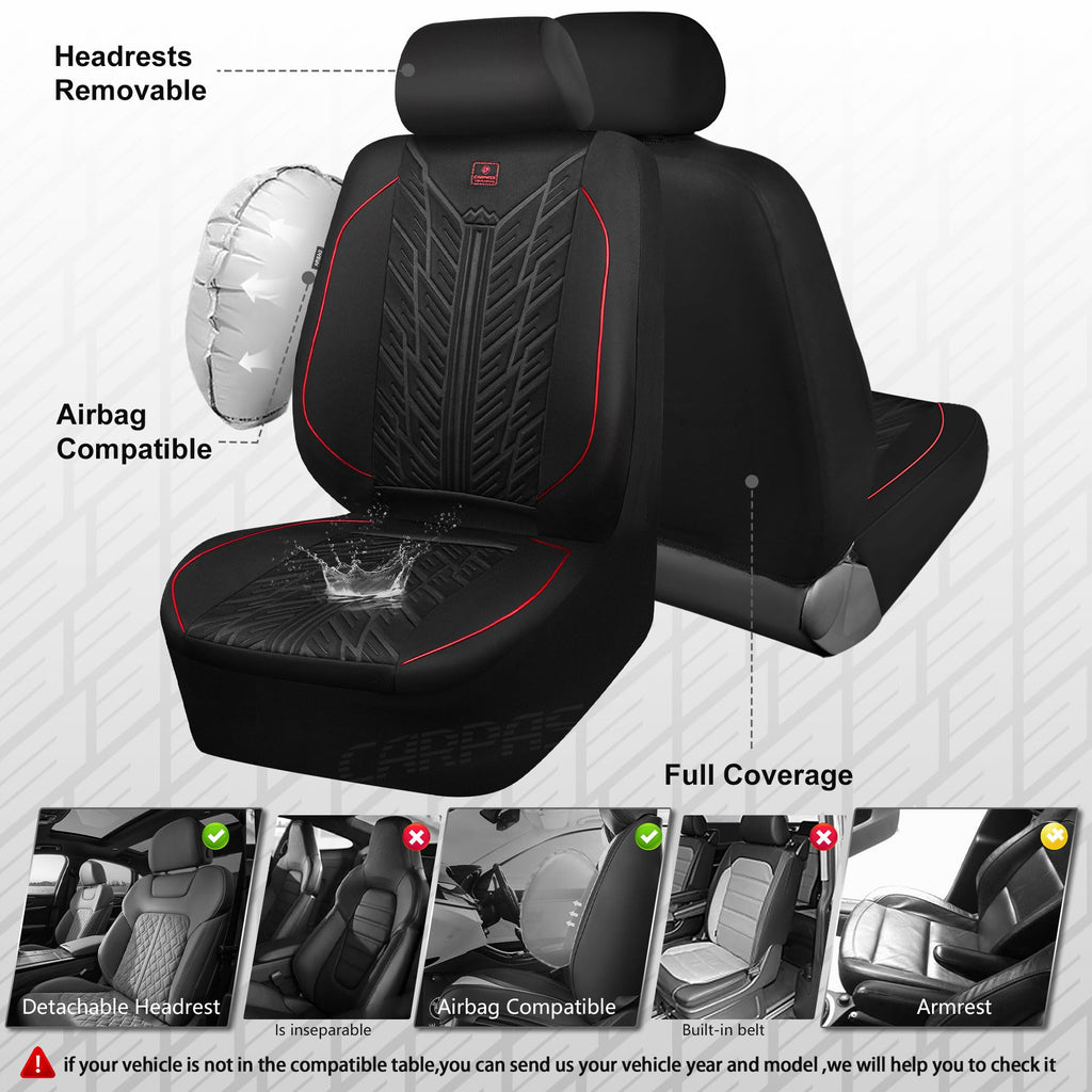 Waterproof Neoprene Car Seat Covers Full Set 5 Seats Black Red T91007