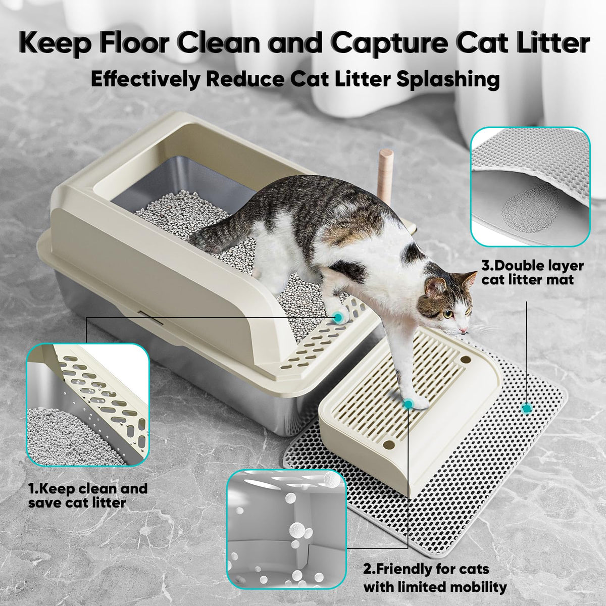 XL Stainless Steel Enclosed Cat Litter Box with Lid, Scoop and Mat S801502