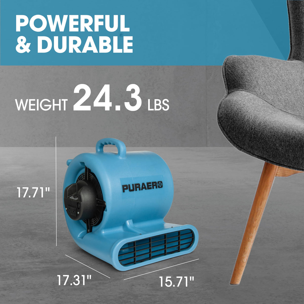 1/3 HP 2,550 CFM Blue Air Mover Carpet Dryer Floor Fan W217203