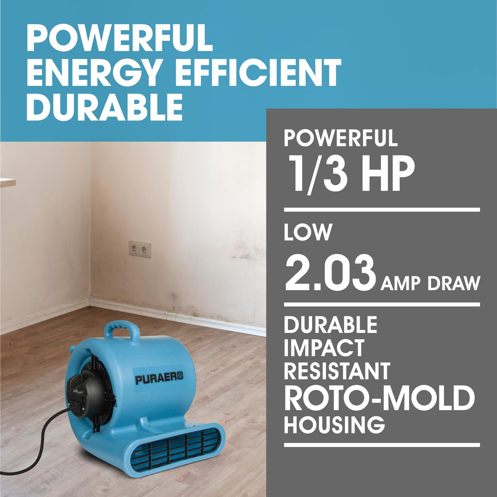 1/3 HP 2,550 CFM Blue Air Mover Carpet Dryer Floor Fan W217203