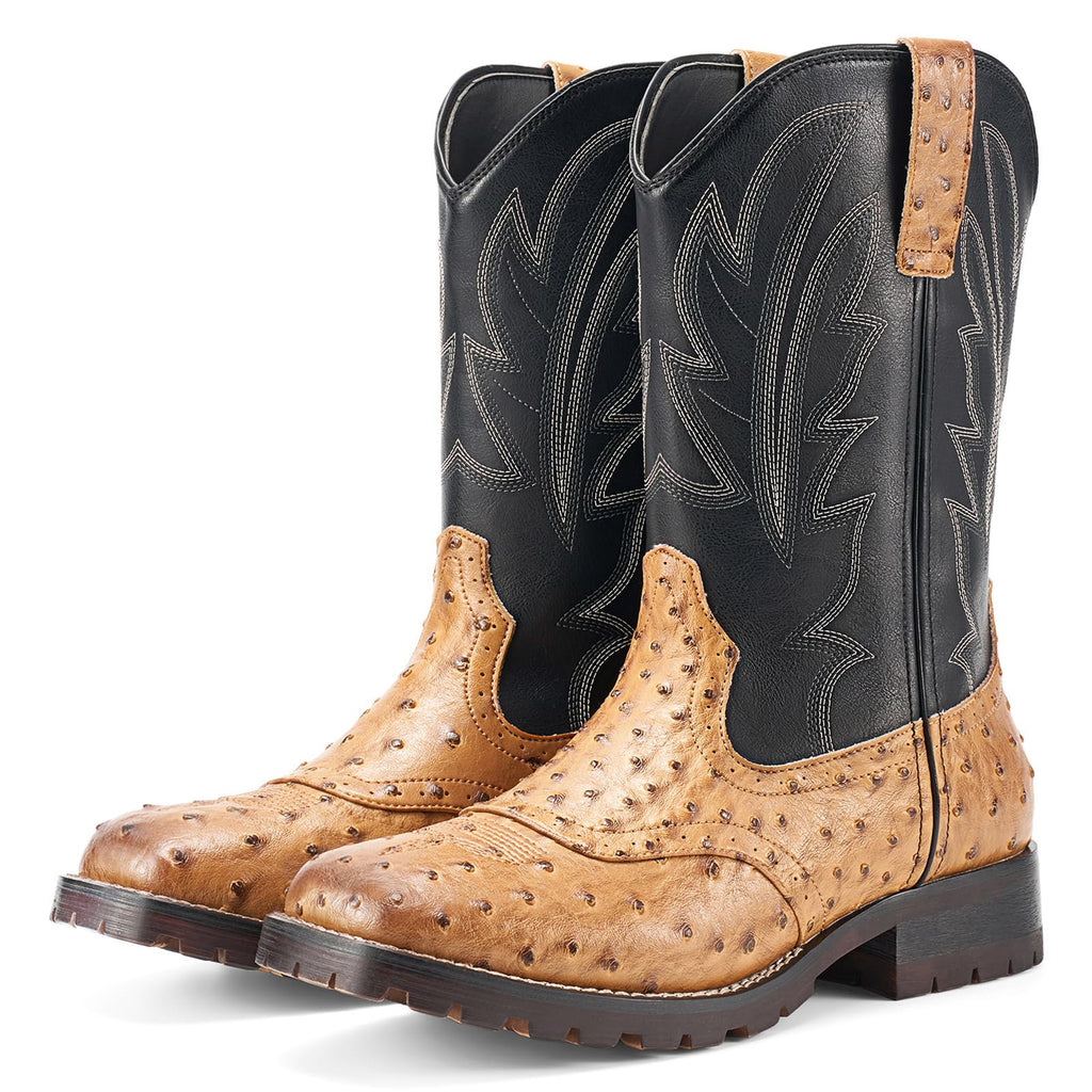 Men's Western Cowboy Boots Square Toe Mid-Calf Boots U995