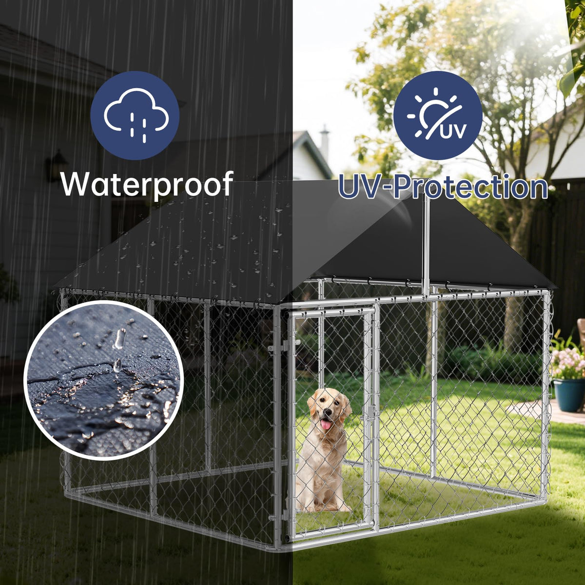 Outdoor Dog Kennel Steel Fence with Secure Lock 78”x 78” R8803