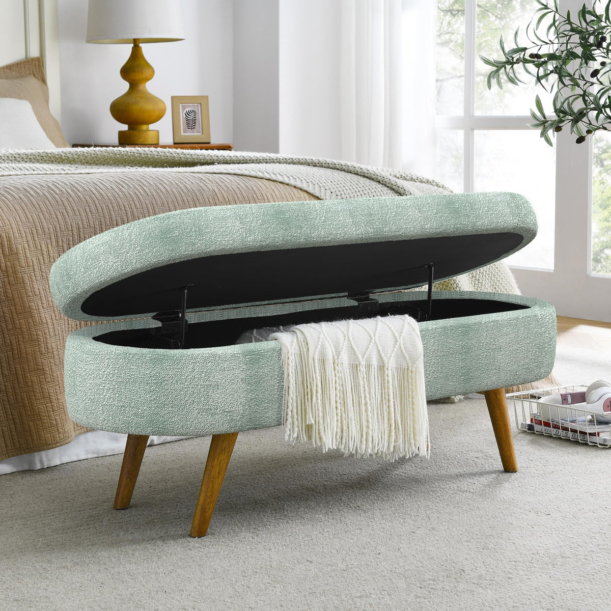 Oval Storage Bench with Rubber Wood Legs X165