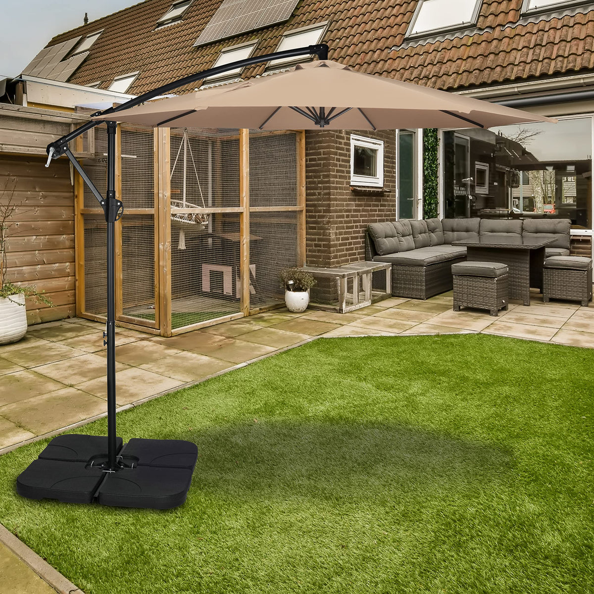 9.8ft Blue Offset Cantilever Patio Umbrella with Crank & Cross Base H913