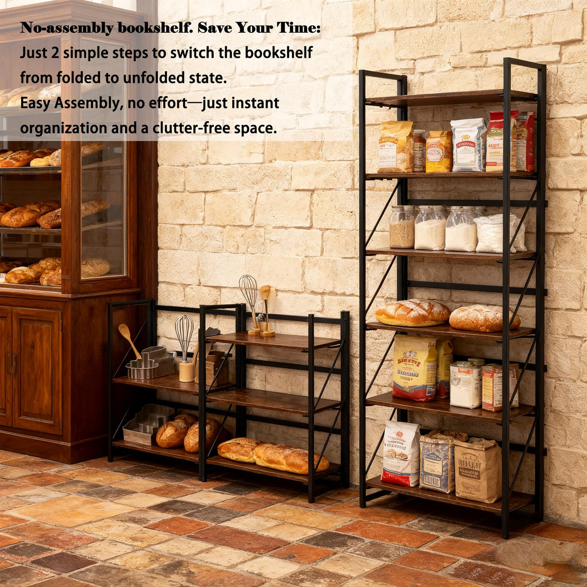 5-Tier Rustic Brown Folding Bookshelf U1134