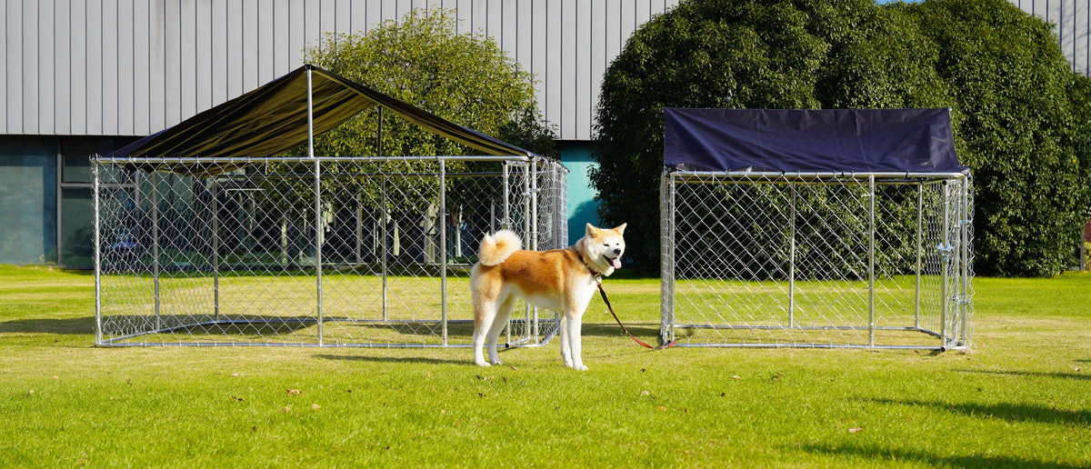 Outdoor Dog Kennel Steel Fence with Secure Lock 78”x 78” R8803