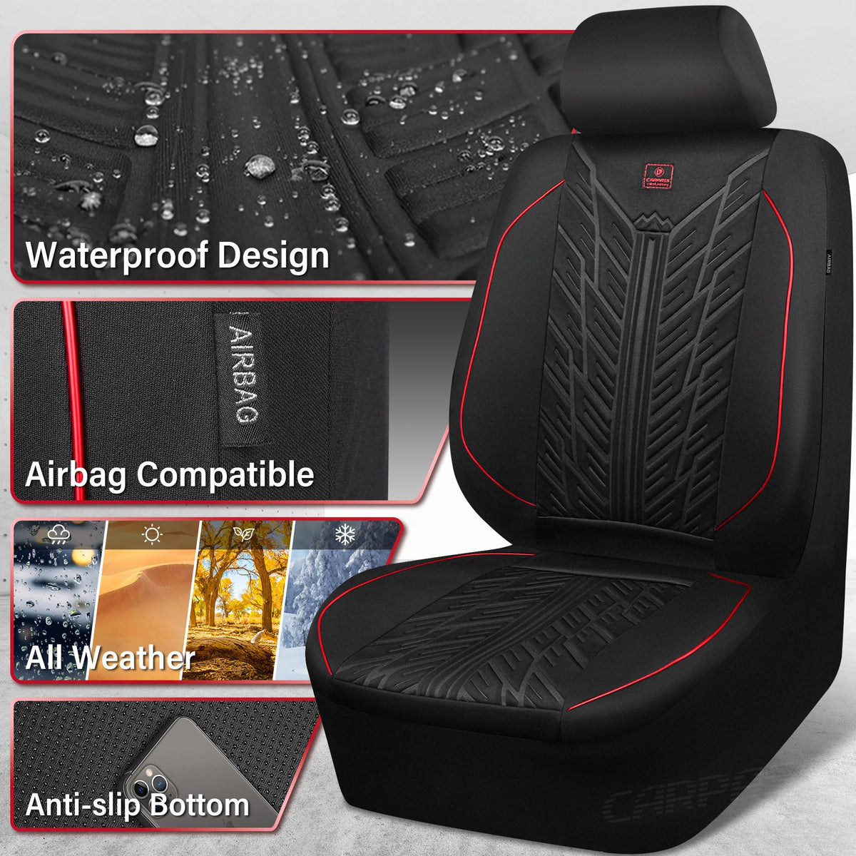 Waterproof Neoprene Car Seat Covers Full Set 5 Seats Black Red T91007