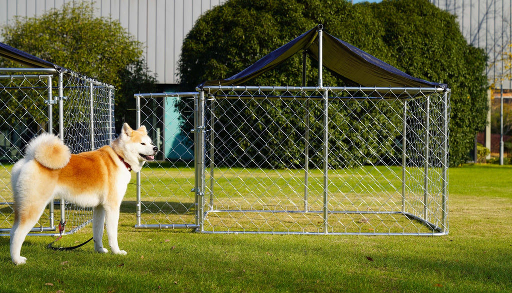 Outdoor Dog Kennel Steel Fence with Secure Lock 78”x 78” R8803