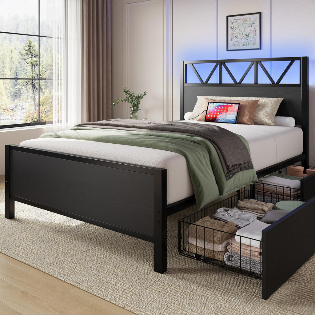 Twin XL Bed Frame with 2 Storage Drawers H381