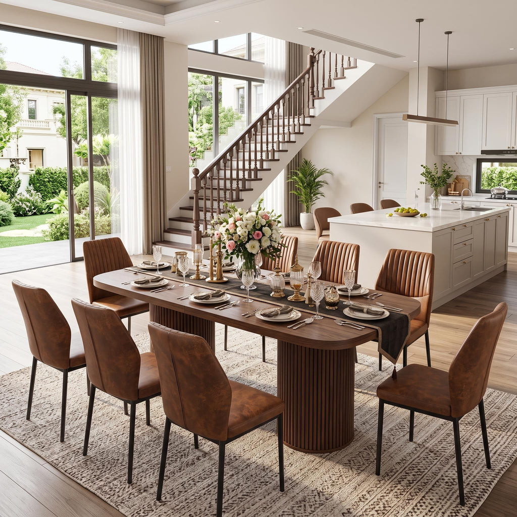 79" Rectangular Wood Dining Table Set for 8 with Cushioned Chairs W385450