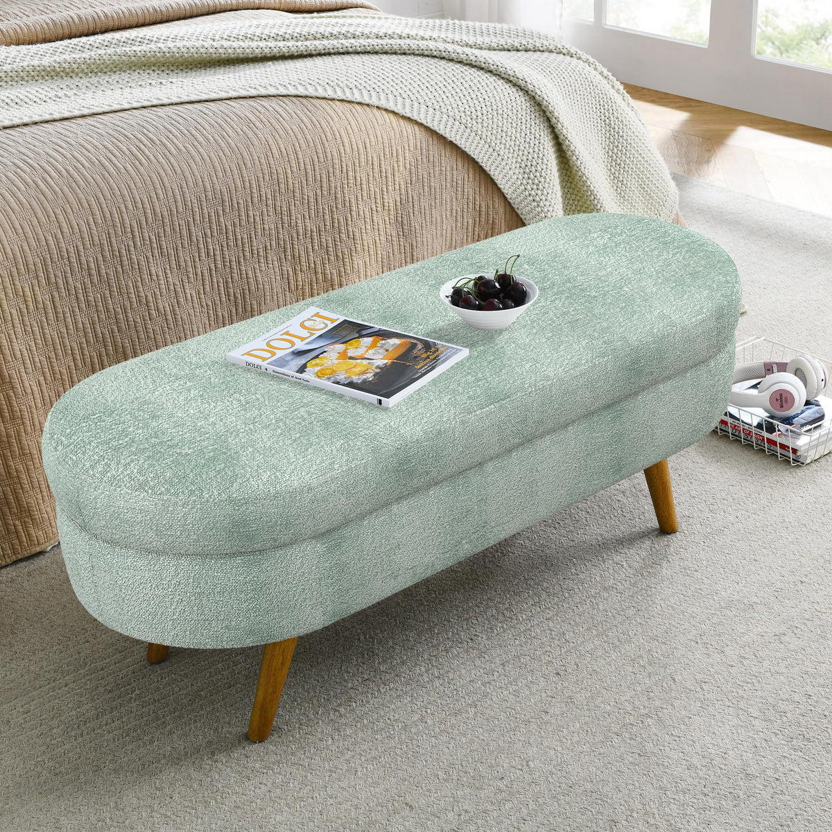 Oval Storage Bench with Rubber Wood Legs X165