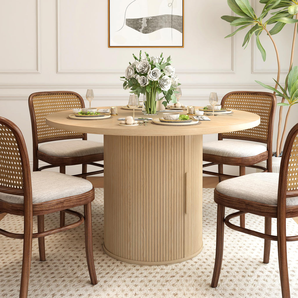 47 inch Round Dining Table for 4 with 2-Layer Storage Shelf P608881