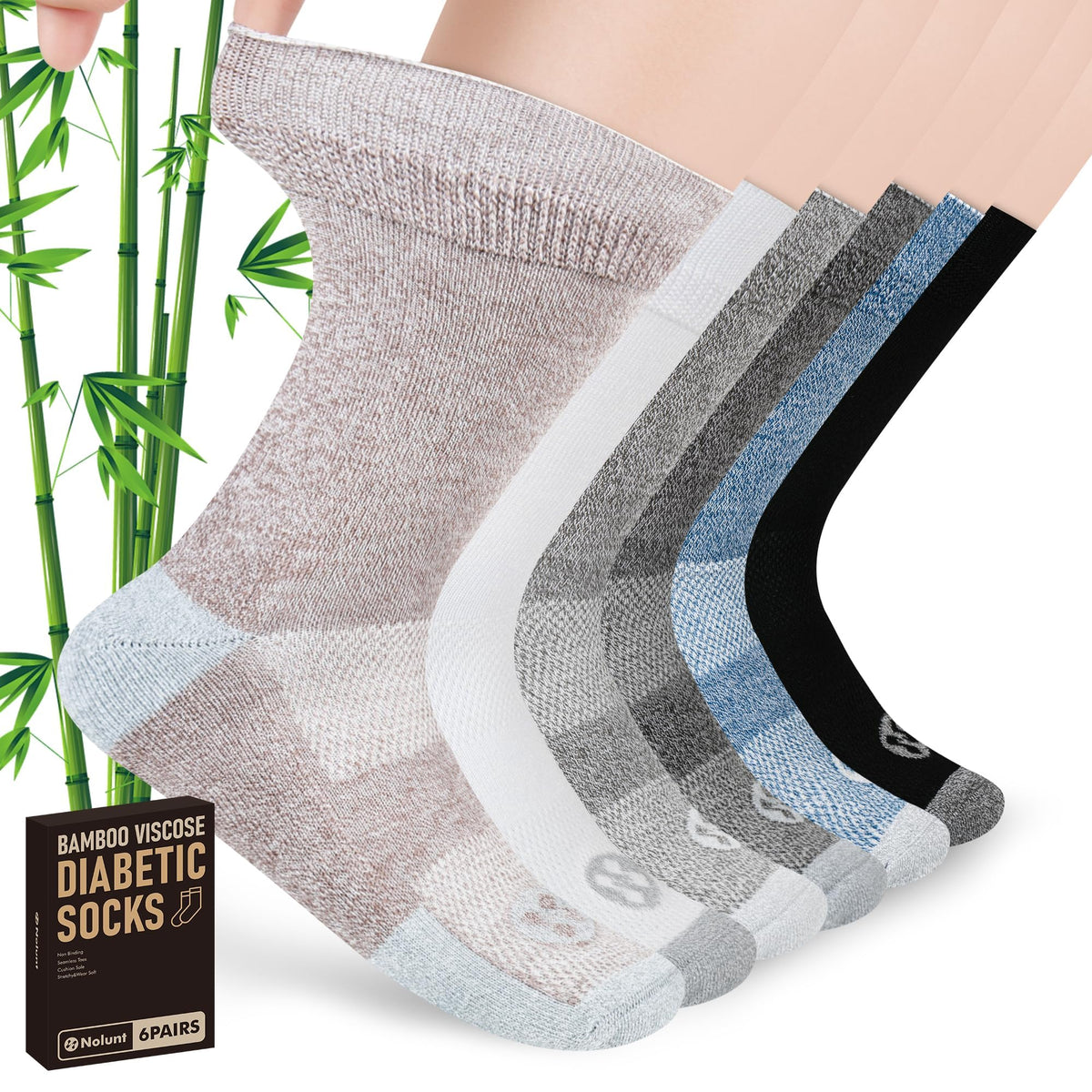 6 Pairs Crew Diabetic Socks D33992