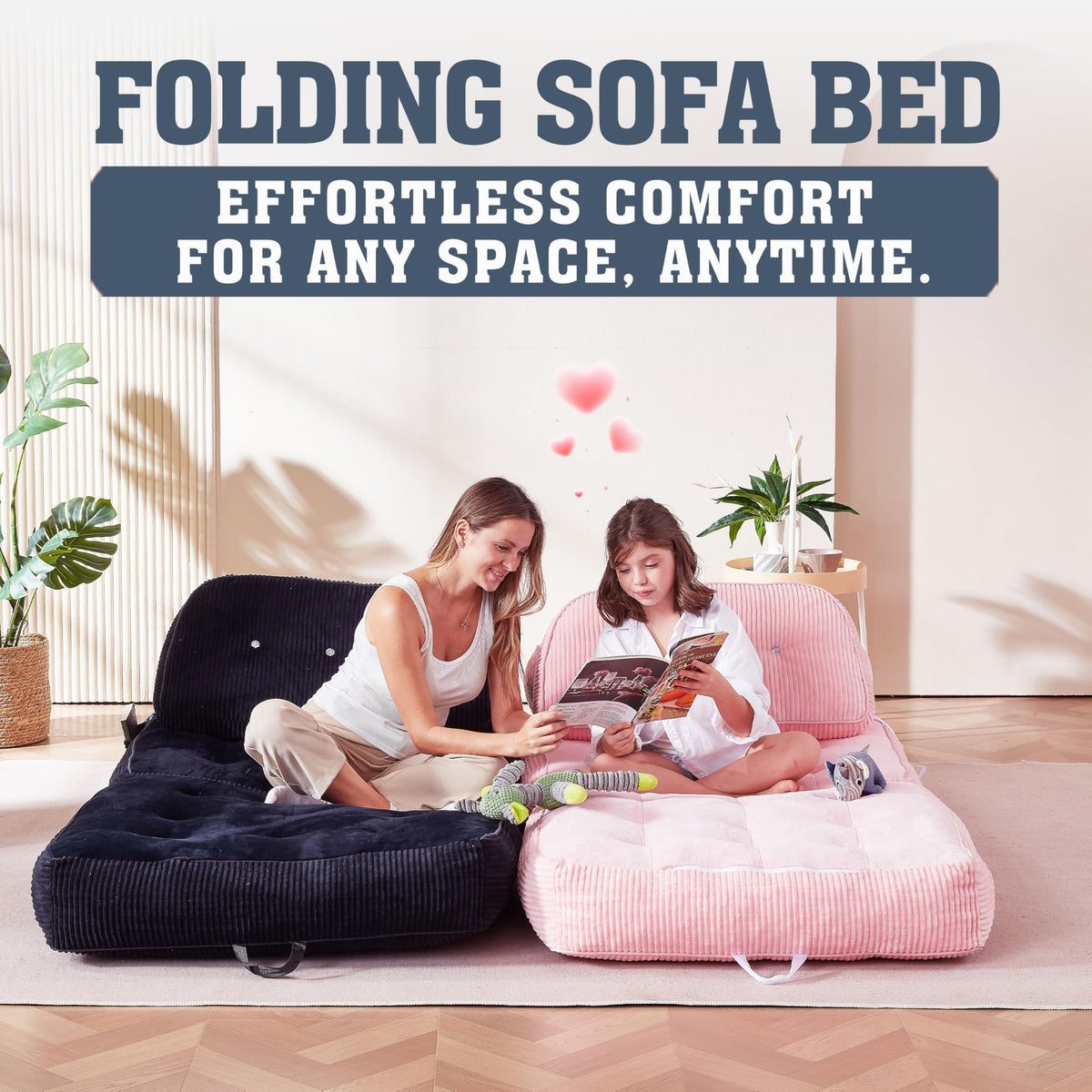 Pink Flannel Folding Sofa Bed T209
