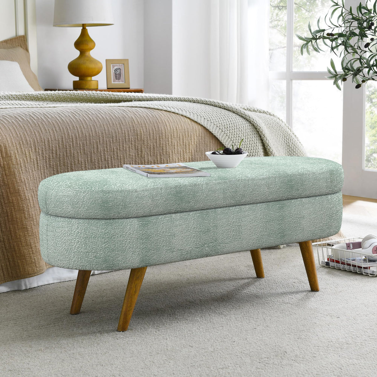 Oval Storage Bench with Rubber Wood Legs X165